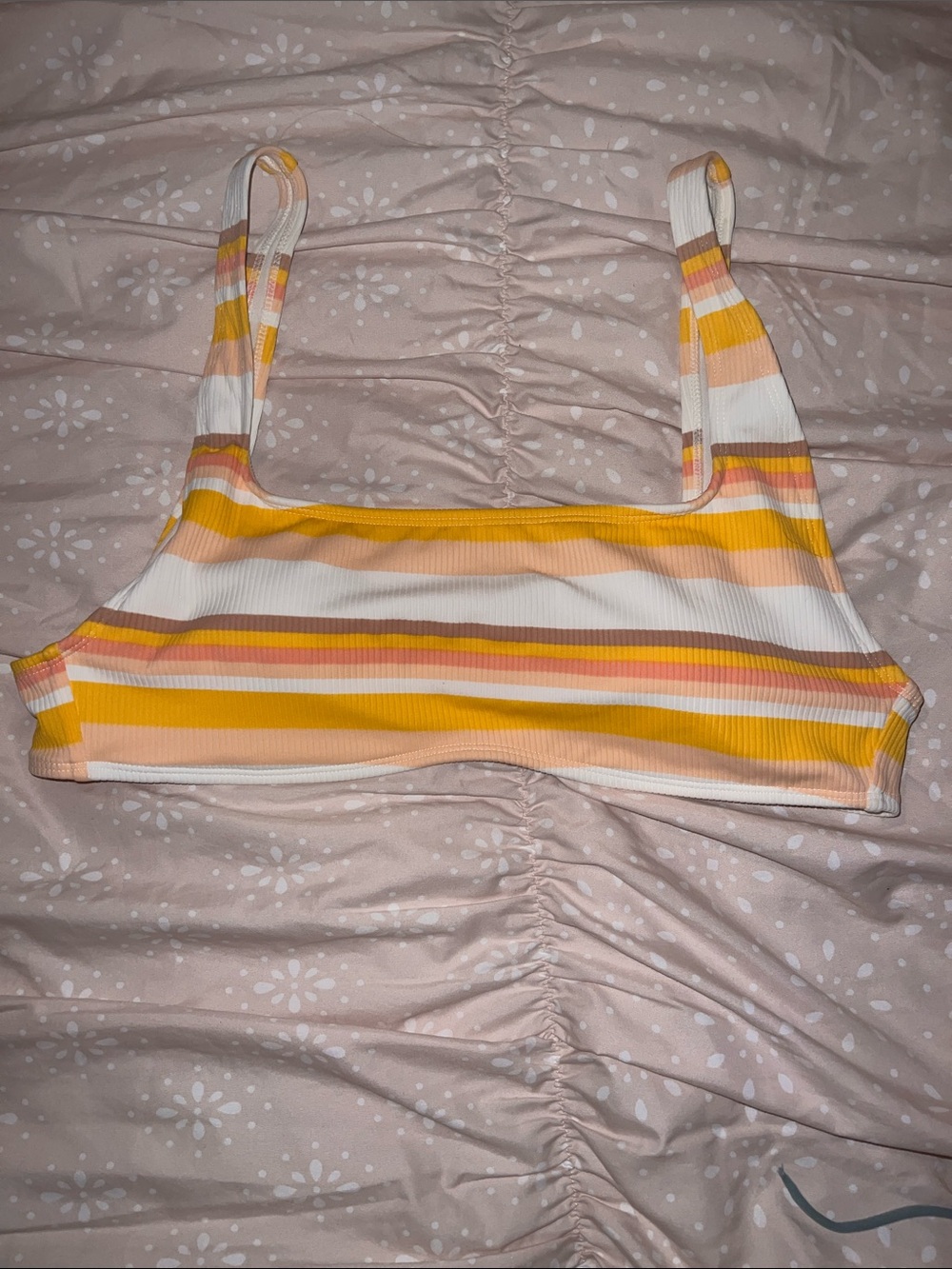 Striped Yellow & Peach Ribbed Bikini Top